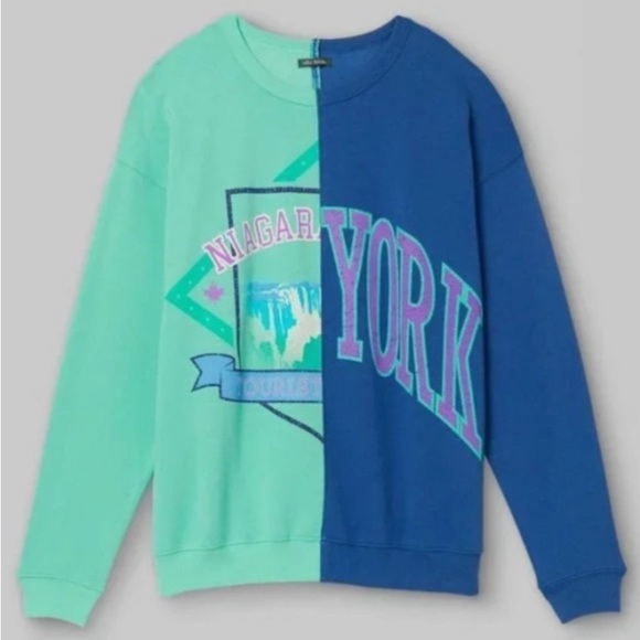 Oversized Sweatshirt Colorblock Niagara Falls NY Wild Fable Blue & Green new - Picture 1 of 9